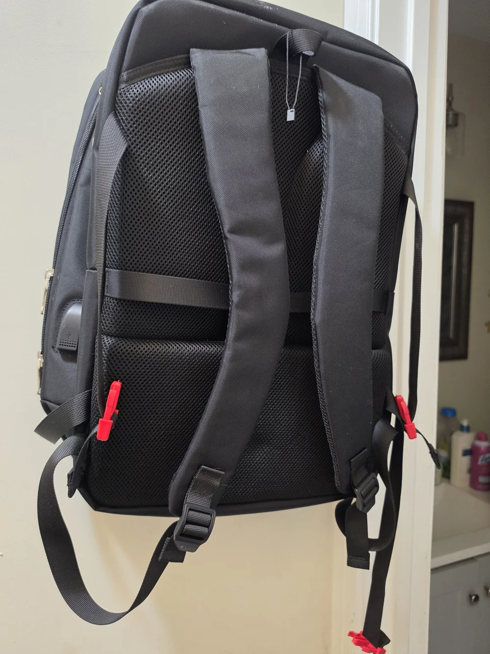 Men's Black Laptop Backpack with Secure Buckle Detailing